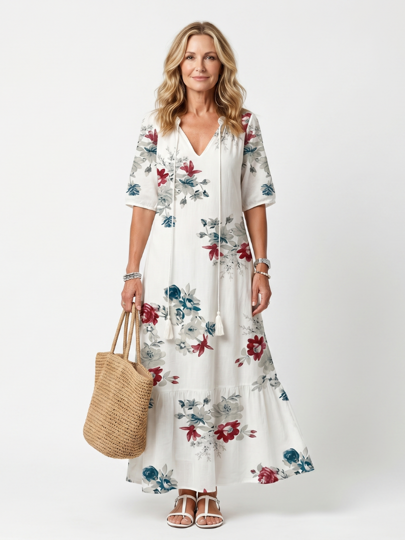 Maeva | Blommig Midiklänning med Fransar