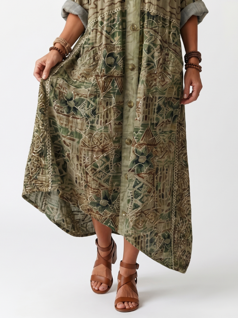 Ariane | Oversized Midiklänning med Knappar och Fickor