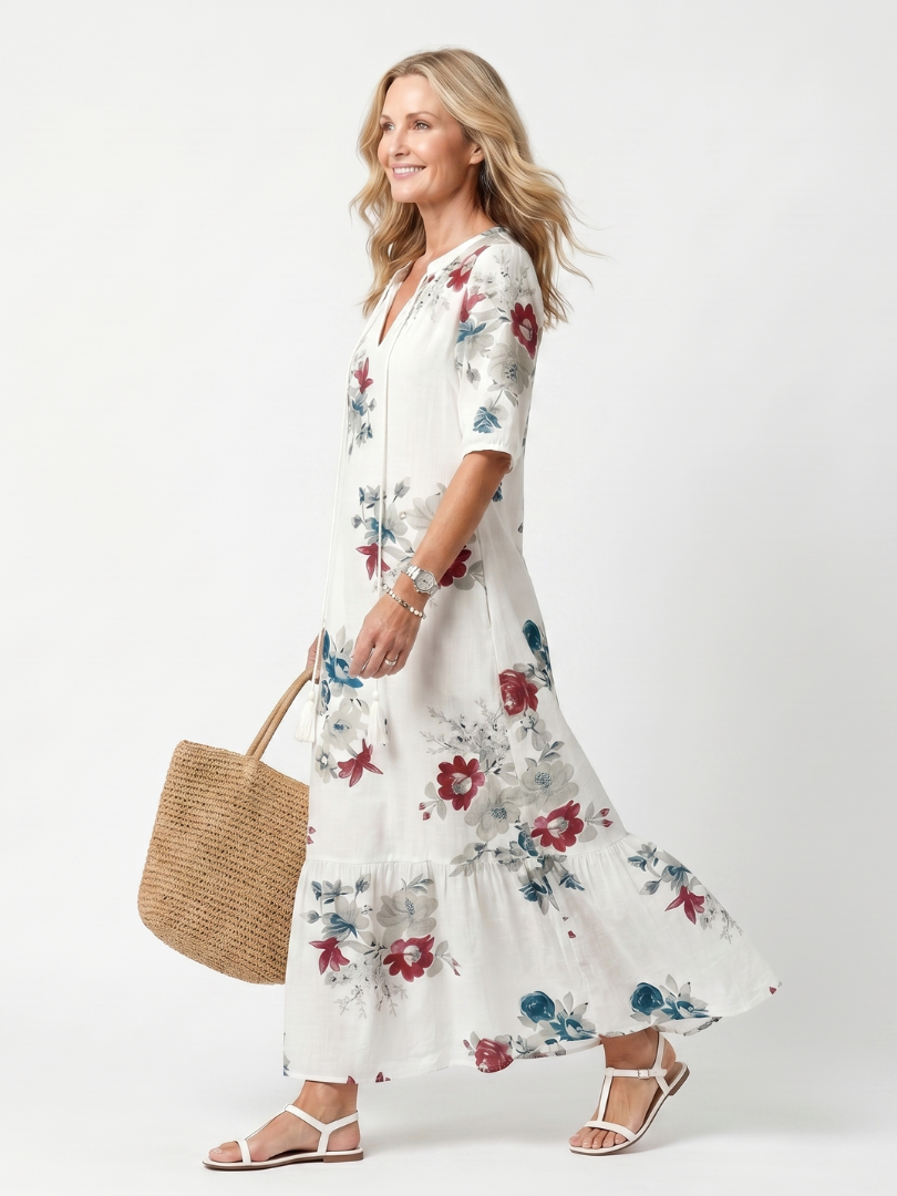 Maeva | Blommig Midiklänning med Fransar