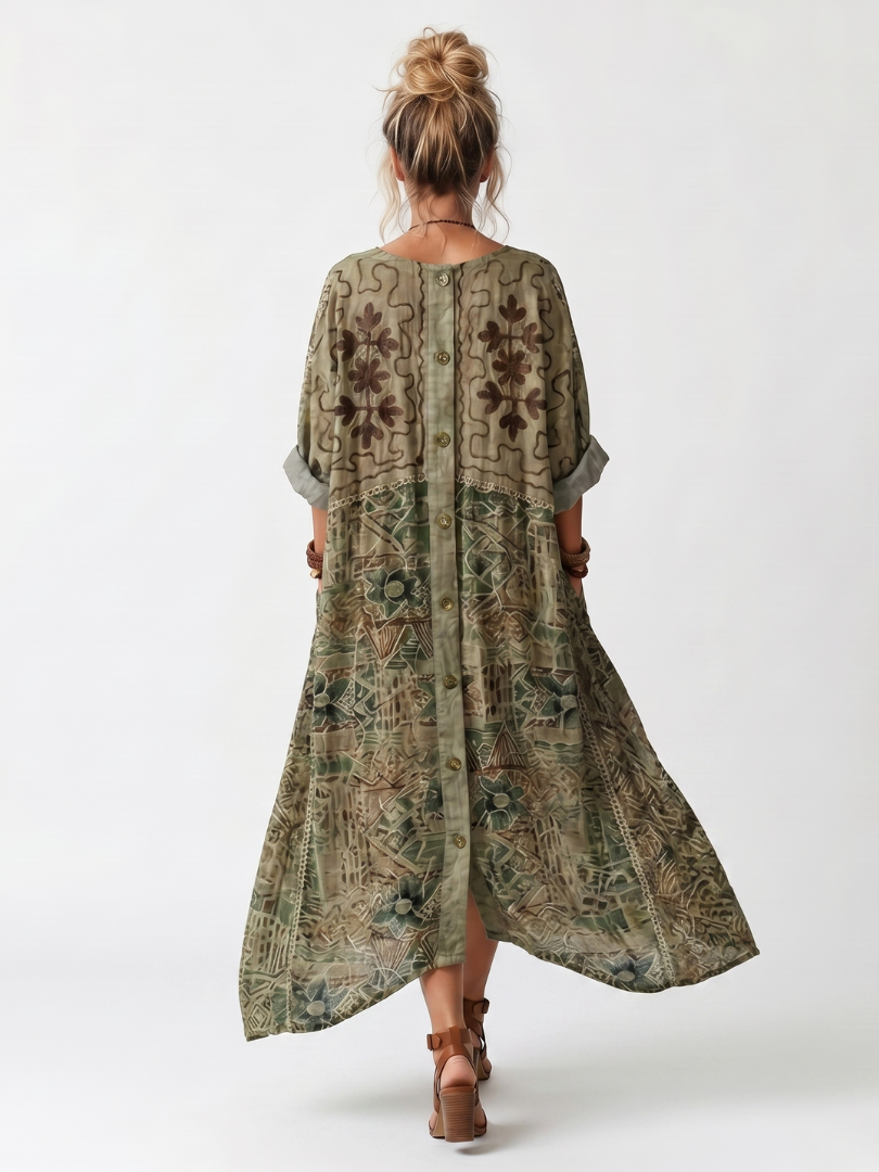 Ariane | Oversized Midiklänning med Knappar och Fickor