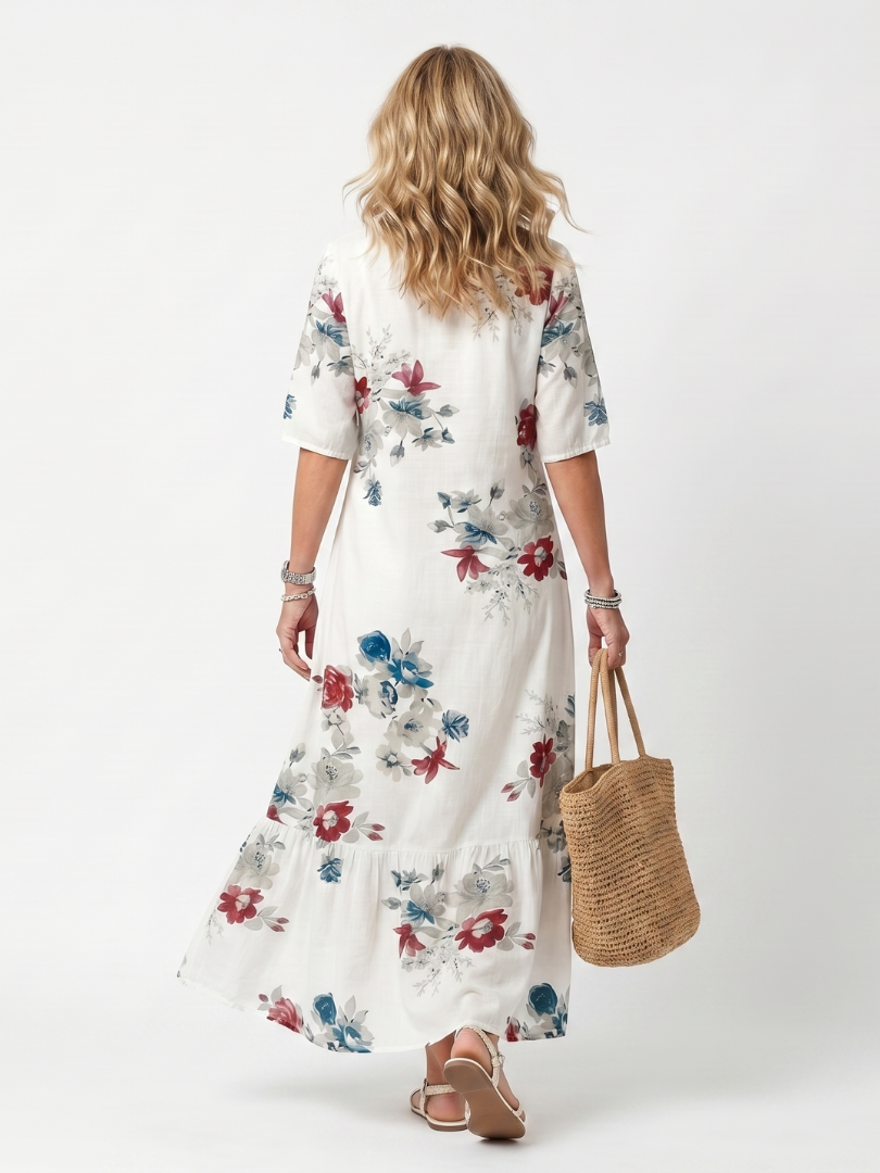Maeva | Blommig Midiklänning med Fransar