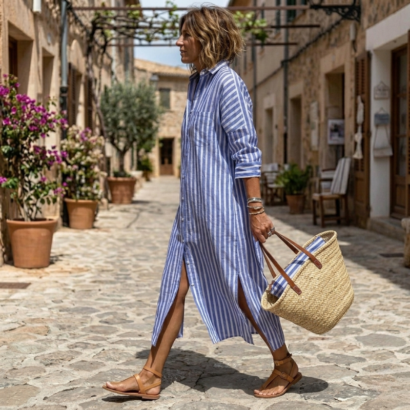 Wilhelmine | Elegant Randig Skjortklänning